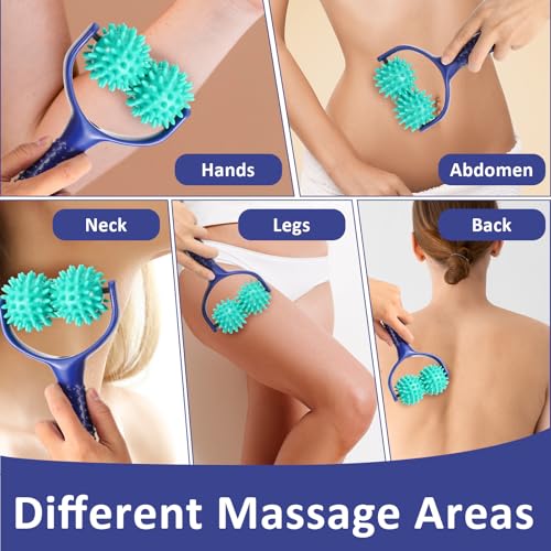 Spiky Massage Balls Rollers with Dual Ball Design, Manual Massage Stick - color: Green