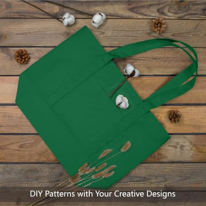 TOPDesign 1-Pack Canvas Tote Bag with an External Pocket, Reusable Grocery Shopping Bag, Top Zipper Closure, Daily Essentials (Green) - color: Green