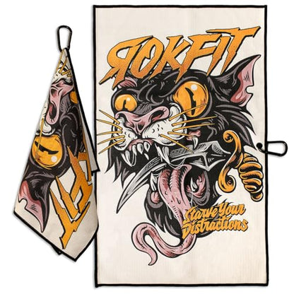 RokFit Gym & Golf Towel – Multi-Use, Quick-Dry, Durable Utility Towel with Bold Graphic and Carabiner Clip (Starve Your Distractions) - color: Starve Your Distractions