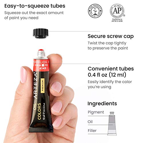 ARTEZA Oil Paint Set – 24 Multicolor Tubes (0.4 Fluid Ounces Each), Vibrant Oil-Based Paints for Canvas & Art Projects