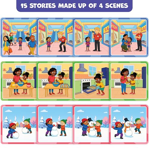 What Happens Next Game, Story Sequencing Cards for Speech Therapy Materials | 15 four-step stories with 4 scene action cards, esl teaching materials, articulation, phonological awareness, kindergarten