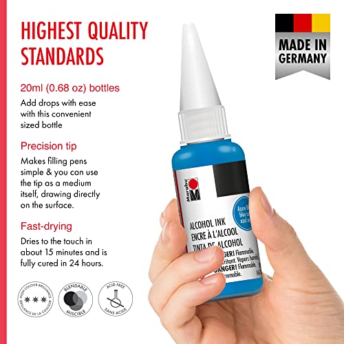 Marabu Alcohol Ink - Azure Blue - Dive into the Alluring Depths of the Sea, Immersing Yourself in the Limitless Expanse of Sky and Ocean - 20ml Bottle