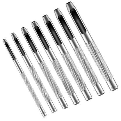 7PCS Hollow Leather Hole Punch Set, Maugruy 2–5mm Round Punch Hole Tool | Metal Round Punching Hole Tool, 5/64–13/64in with Anti-Slip Grip for Belts, Watch Bands, Paper, Plastics, DIY, Repair Tools