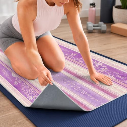 Hot Yoga Towel Non Slip, Ultra-Absorbent Yoga Mat Towel, Soft with Printed Design, Machine Washable, Yoga Pilates Towel Suitable for Exercise, Pilates, Yoga, 72x27in.Purple Stripe - color: Purple Stripe