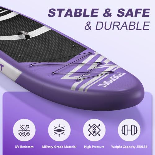FBSPORT 11' Premium Stand Up Paddle Board, Yoga Board with SUP Accessories & Carry Bag | Wide Stance, Surf Control, Non-Slip Deck, Leash, Paddle and Pump for Youth & Adult - color: Purple