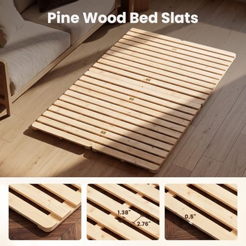 Floor Bed Frame, Foldable Japanese Tatami Bed Frame for Futon Mattress | Solid Wood Slats , Breathable, Moisture-Proof, Bed Plate for Floor Sleeping Bedding, Standard Queen: 80" x 60" - size: Queen Size: 80" x 60"