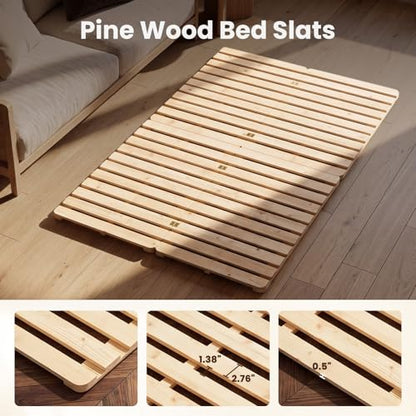 Floor Bed Frame, Foldable Japanese Tatami Bed Frame for Futon Mattress | Solid Wood Slats , Breathable, Moisture-Proof, Bed Plate for Floor Sleeping Bedding, Standard Queen: 80" x 60" - size: Queen Size: 80" x 60"
