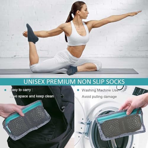 Hylaea Unisex Non Slip Socks with Grip for Yoga, Hospital, Pilates, Barre | Ankle, Cushioned - color: 1. Dark Green Dark Grey Coffee (3 Pairs), size: Large-X-Large