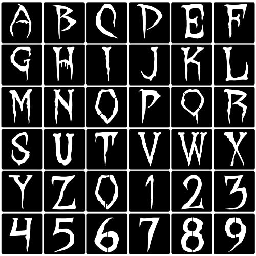 36pcs Halloween Letter Stencils Reusable Halloween Number Stencil DIY Alphabet Stencil for Painting on Wood Canvas Reusable Template Nativity Scene Paint Stencils for Crafts Fabric Home Décor (3 Inch) - color: Halloween Style, size: 3 Inch