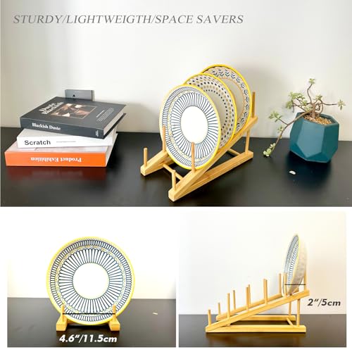 2 Pack Plate Stands for Display, 5-Tier Wooden Plate Rack Organizer | Plate Holder, Tabletop Display Stand for Book, Art Print, Photo, Puzzle, Magazine, Platter and Craft Show Vendor Booths - size: L-2 Pack