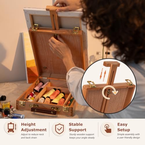 DJAR Tabletop Sketchbox Art Easel for Painting, Solid Beech Wood, Natural | Adjustable Desktop Art Stand with Storage Drawer, Portable Wooden Tool Box for Sketching, Drawing and Painting Supplies ﻿ - style: Tabletop Easel