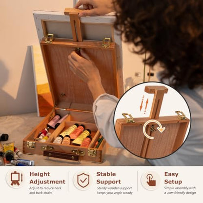 DJAR Tabletop Sketchbox Art Easel for Painting, Solid Beech Wood, Natural | Adjustable Desktop Art Stand with Storage Drawer, Portable Wooden Tool Box for Sketching, Drawing and Painting Supplies ﻿ - style: Tabletop Easel