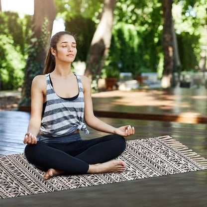 nuveti Cotton Yoga Mat - Absorbent, Grippy Tight Weave, Ashtanga & Hot Yoga Rug, Helps with Slippery Hands & Feet - color: BoBi-New