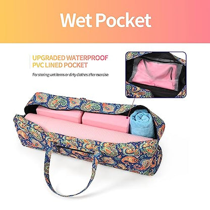 Boulder Bee | Yoga Mat Bag | Large Yoga Mat Carrier with Wet Pocket | Yoga Gifts | Gym Tote Bag for Women - color: Green