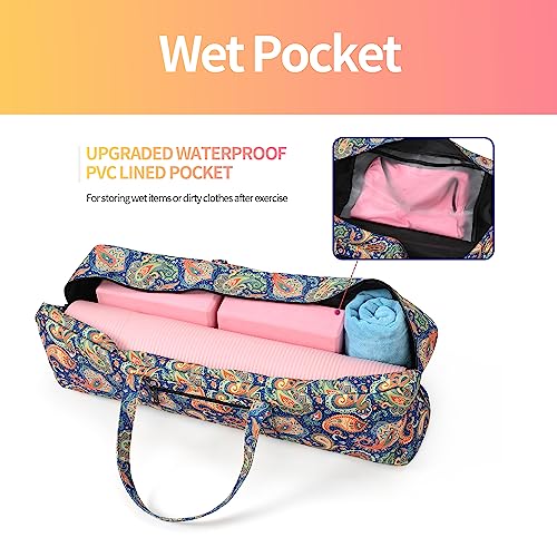 Boulder Bee | Yoga Mat Bag | Large Yoga Mat Carrier with Wet Pocket | Yoga Gifts | Gym Tote Bag for Women - color: Green