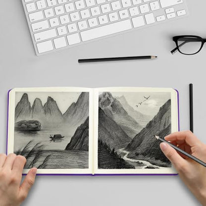 5x5 Pocket Sketch Book,80gsm Hardcover Art Sketchbook for Drawing Journal | PU Cover,Blank Paper,96Sheets/192Pages,Lay-Flat,Portable Travel Creation Paint Diary Memo Planner,Dry Media.Purple - color: PU Cover-5x5in-Purple