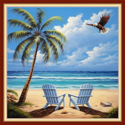 Artvxeay Cross Stitch Kits Stamped Full Range of Embroidery Starter Kits for Beginners Adult DIY 11CT- (Rest by the Seaside 18x18 inch) - color: ColorArt24