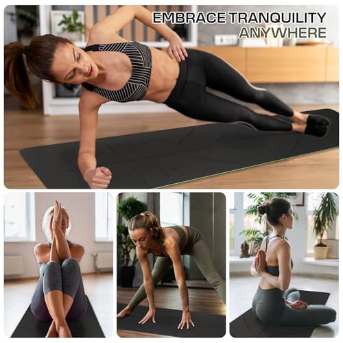 U&M Yoga Mat Non Slip, 0.24" Thick 72"x24" TPE Yoga Mats for Women Men, Anti-Tear Exercise & Fitness Mat with Carrying Strap, Workout Mats for Yoga, Pilates and Floor Exercise