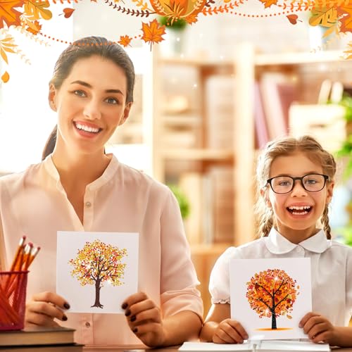 Saillong 12 Pack Fall Tree Diamond Painting Greeting Card Kits DIY Thanksgiving Diamond Art Cards with Envelopes Life Tree 5D Rhinestones Painting Making Kit for Adult DIY Crafts Family Friend Gifts - color: Fall Tree