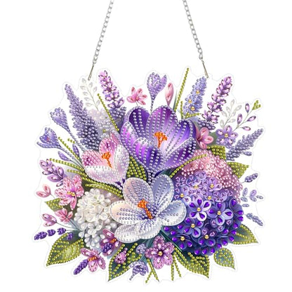 Yunzlly DIY Hanging Diamond Art Pendant Kit Wreath, Special Crystal Spring Diamonds Painting Ornament Kit for Adults, Acrylic Board Gem Painting Box Kit (Purple Flower) - color: Purple Flower