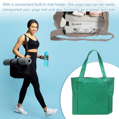 PATIKIL Yoga Mat Bags, Yoga Tote Carrier Shoulder Bag with Mat Pocket Carryall Canvas Tote Yoga Gym Bags - color: Green