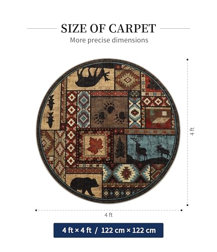YIHOUSE Washable Rustic Cabin Round Rug, 4ft - color: Brown, size: 4' (Round)