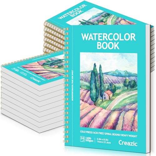 Creazic 20-Pack Watercolor Paper Pad, 5.5"x8.5" (140lb/300g) - Spiral Bound with Easy-Tear Line, Watercolor Journal，Watercolor Sketchbook for Kids & Adults, Ideal for Small Exercises, Travel Painting - color: Teal, size: 5.5" x 8.5" Spiral Bound (pack of