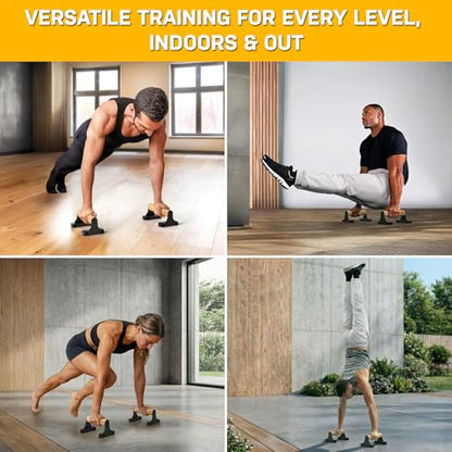 Double Circle Parallettes Push Up Bar with Ergonomic Wooden Handles - Calisthenics Equipment - Non-slip Parallel Bars for Strength Training and Calisthenics - Pushup Handles Parallettes Bars - size: 9 IN