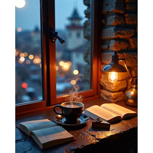 Fountor Window View Paint by Numbers Kit for Adults Beginner, Coffee Adult Paint by Number Kits on Canvas Without Frame, Acrylic Painting by Numbers for Home Decor Gift 16” W x 20”L - color: LOP0304, size: Frameless