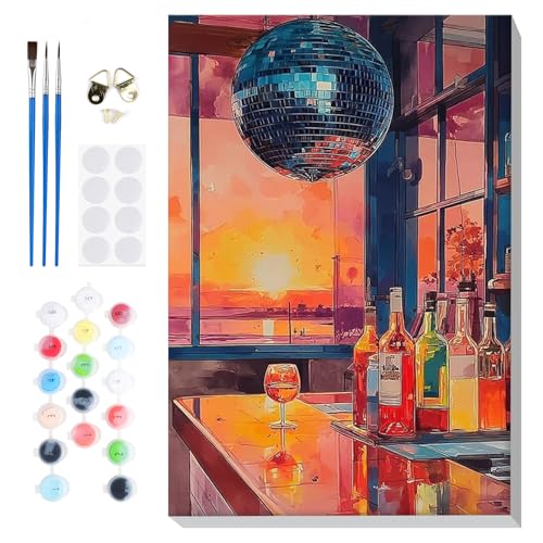 Bowetile Framed Paint by Numbers Vintage Cocktail Kit for Adults, Adults' Paint-by-Number Kits on Canvas, Painting by Numbers Bar, Acrylic Number Painting for Home Wall Decor, 8x12in - color: Vintage Cocktail