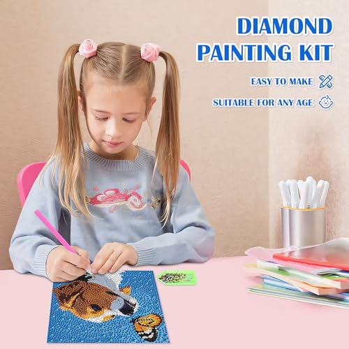 Leixonl Diamond Art Kits for Kids with Framed (7 in) Cartoon Animals DIY Gem Art Painting - Arts & Crafts Gifts for Beginners & Teens (Dog) - color: Dog