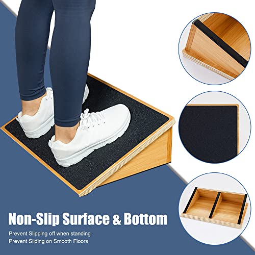 StrongTek Slant Board Set – Heavy-Duty Wooden Fixed 25° Incline Board & Portable Adjustable Calf Stretch Board (20°–50°) for Squats, Flexibility, and Rehab Training