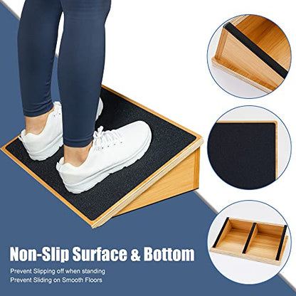 StrongTek Slant Board Set – Heavy-Duty Wooden Fixed 25° Incline Board & Portable Adjustable Calf Stretch Board (20°–50°) for Squats, Flexibility, and Rehab Training
