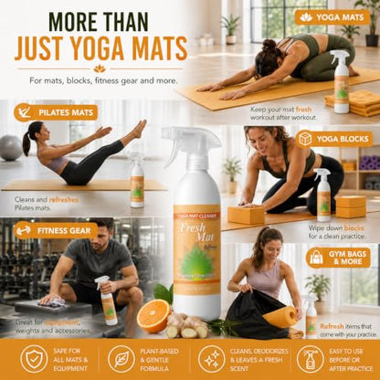 Fresh Mat Yoga Mat Cleaner Spray - Natural Deodorizing Cleaner for Yoga Mats & Fitness Equipment - No-Rinse, Residue-Free Formula with Witch Hazel & Essential Oil, Refreshing Citrus Ginger (12 fl oz). - size: 12 Fl Oz (Pack of 1)