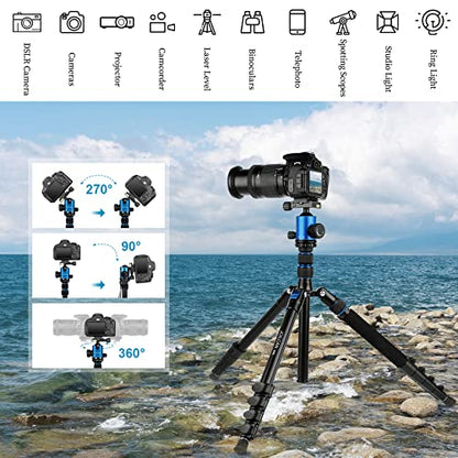 JOILCAN 81" Tripod for Camera Phone, 83" Aluminum Camera Tripod Monopod | Tall DSLR Tripod with 360°Ball Head, Heavy Duty Travel Tripod for Binoculars Spotting Scope Telescope, Payload 35lb - color: Blue