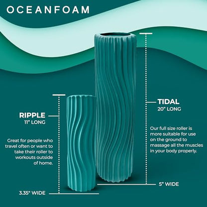 Oceanfoam Tidal Roller - Jade - Muscle Massage Foam Roller for Back Pain & Stretching - Firm and Ergonomic Wide Wave Textured - Yoga, Athletics, & Wellness - Full Size, 20" x 5" - color: Jade