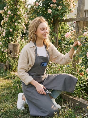 Molaxhome Split Pottery Apron with 3 Pockets Unisex with Adjustable Strap | Cotton Blend,Kitchen Apron,for Ceramics,Gardening,Kitchen Cooking - color: Grey