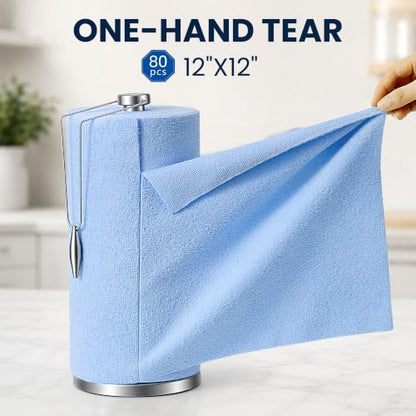 Veco Microfiber Cleaning Cloth Roll with Holder 80 PCS, 12" x 12" Blue | Tear Away Reusable Towels, Lint-Free & Streak-Free Cleaning Cloths, Paper Towel Alternative for Kitchen, Home & Car - color: Blue-st