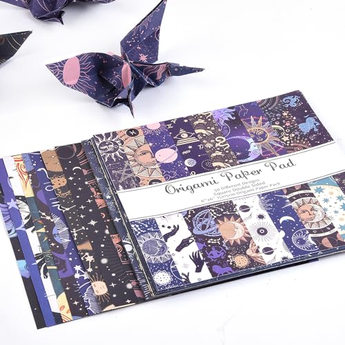 Origami Paper 50 Sheets, 6-Inch Square Double Sided Colored Craft Paper | 70GSM colorful paper,50 Vivid Pattern Origami Kit,DIY Hand Crafts,Arts Creativity,Easy to Fold,No-Fading.Constellation - color: 50 sheets-constellation