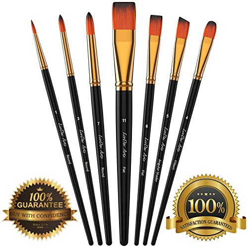 Paint Brush Set, 7 Artist Brushes for Painting with Acrylic, Gouache, Oil and Watercolor. Professional Art Quality on Canvas, Wood, Face and Models. Includes Carrying Case Travel Kit