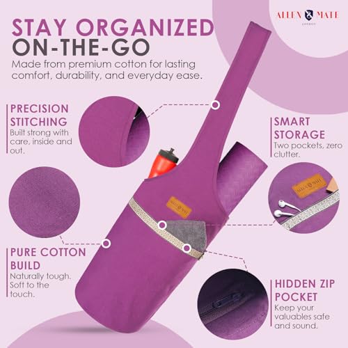ALLEN & MATE 100% Cotton Canvas Yoga Mat Bag, Fits Mats up to 72 In Long and 7.5 In Thick, Wide Shoulder Strap, Zip Pocket, Blue Stripe - color: Purple