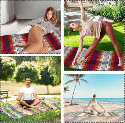 3 Pcs Mexican Blanket Bulk, 130 x 180 cm Large Yoga Blanket | Cotton Outdoor Camping Blankets with Fringed for Outdoor Beach Picnic Home Decor