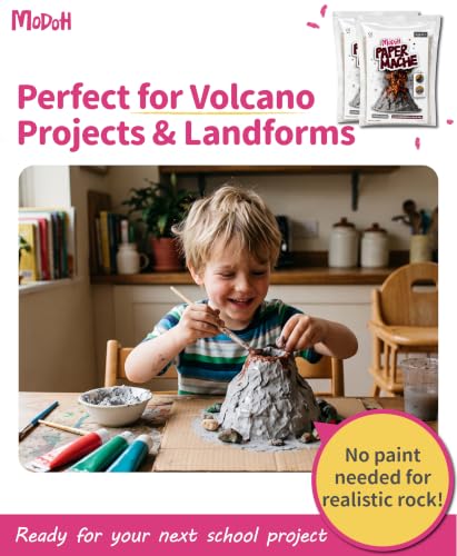 Modoh Paper Mache Clay, Just Add Water – 2 Pack (500g Total), Easy Sculpting Paper Mache Powder for Volcano Projects, School Crafts, DIY Sculpture, Fast Drying, Paintable, Non-Toxic Craft Material - color: Gray