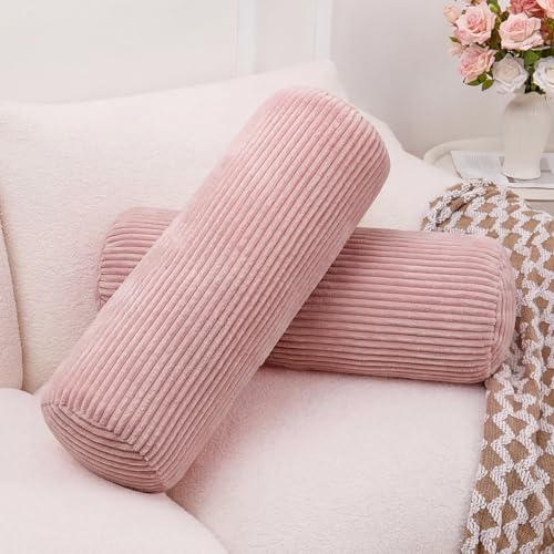 1 MIDDLE ONE Body Pillow, Memory Foam Body Pillows for Adults Sleeping, Decorative Bolster Pillow for Couch and Bed, Long Cylinder Tube Round Pillow, 24x7.87 Inches, Set of 2 (Pink-Corduroy) - color: Pink (Corduroy)