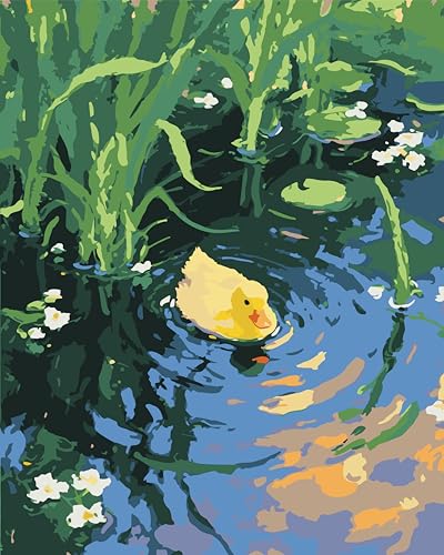 ZRIZQ Paint by Numbers Kit for Adults Beginner Animal,Duck,16x20 | Full set with wooden brushes,rolled canvas,rich paints.Calming activity.Beginner friendly.Just open and paint. - color: 16"X20"Rolled Canvas(Frameless)-Duck