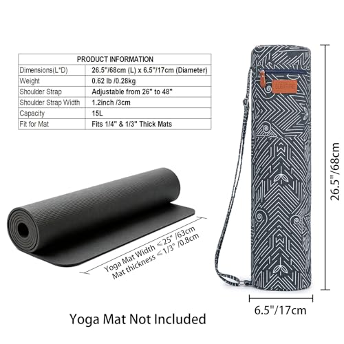Yoga Mat Bag for Women & Men, Full-Zip Canvas Pilates Bag with Pockets | Lightweight Yoga Mat Carrier with Adjustable Shoulder Strap, Fits 1/4 & 1/3 Inch Thick Mats, for Studio Gym Travel Workout - color: Blue and White Striped Pattern