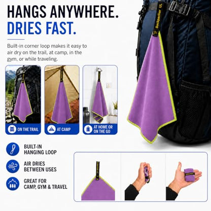Elite Trail Magic Backpacking Ultralight Quick Dry Microfiber Soft Fast Drying Hand and Face Towel Wash Cloth Camping Yoga Hiking Active Lifestyle Small - color: Purple