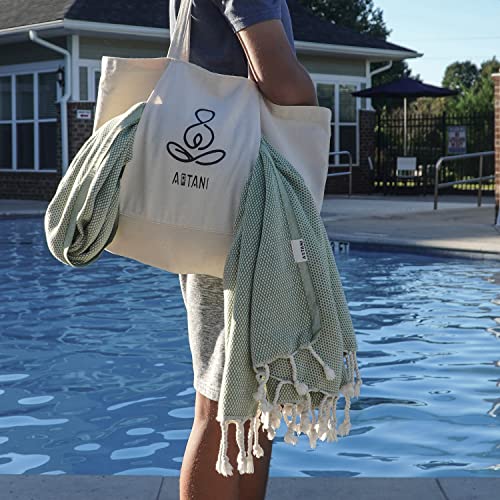 ATANI Turkish Beach Towel, Converts to a Bag, Oversized 100% Cotton Bath Towels Lightweight Quick-Dry Beach Blanket for Travel, Picnic, Camping, Yoga and Pool (Green + Bag, 35 inc x 69 inc) - color: Green + Bag, size: 35 inc x 69 inc