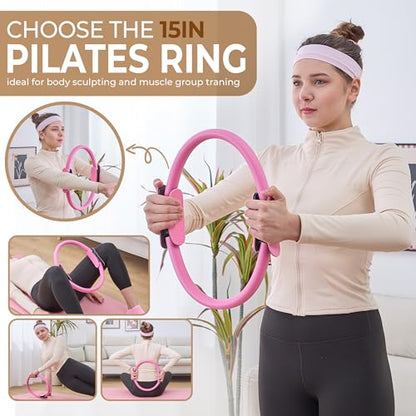 Pink Home Pilates Kit for Women, Ring, Ball & Resistance Bands