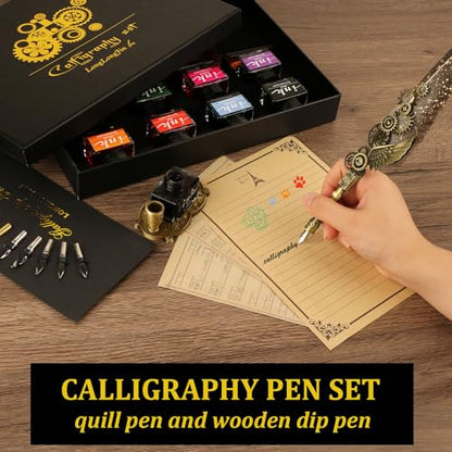 Calligraphy Pens and Ink Set - Calligraphy Kits for Beginners,Quill Pen Includes Dip Pen,8*Colors Ink,11*Calligraphy Pen Nibs（Grey）